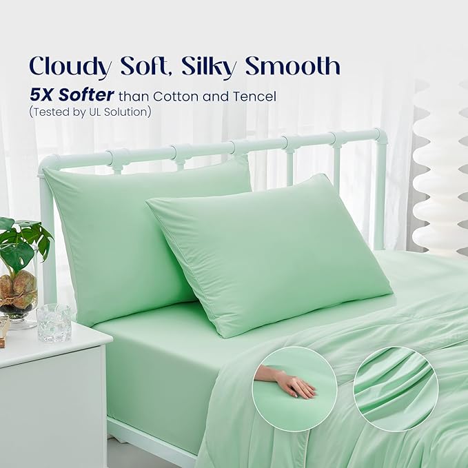 Dream Valley® King Size Sheets Set, Cooling Fitted Sheet with 2 Pillowcase-3 PCS with No Flat Sheet,Q-Max > 0.4 Aerocool, Cooling for Night Sweats, Hot Sleepers,deep Pocket up to 15",Mint Macaron