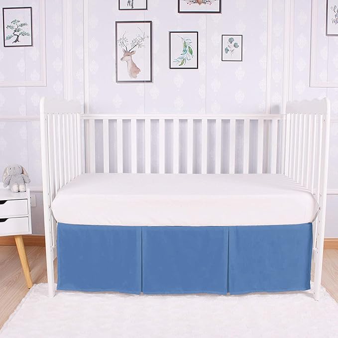 Box Pleated Crib Bed Skirt Premium 100% Cotton 800 Thread Count Nursery Crib Toddler Bedding Crib Bedskirt for Baby Boys or Baby Girls, (28" x 52") + 14" Drop Lenght - Medium Blue Solid