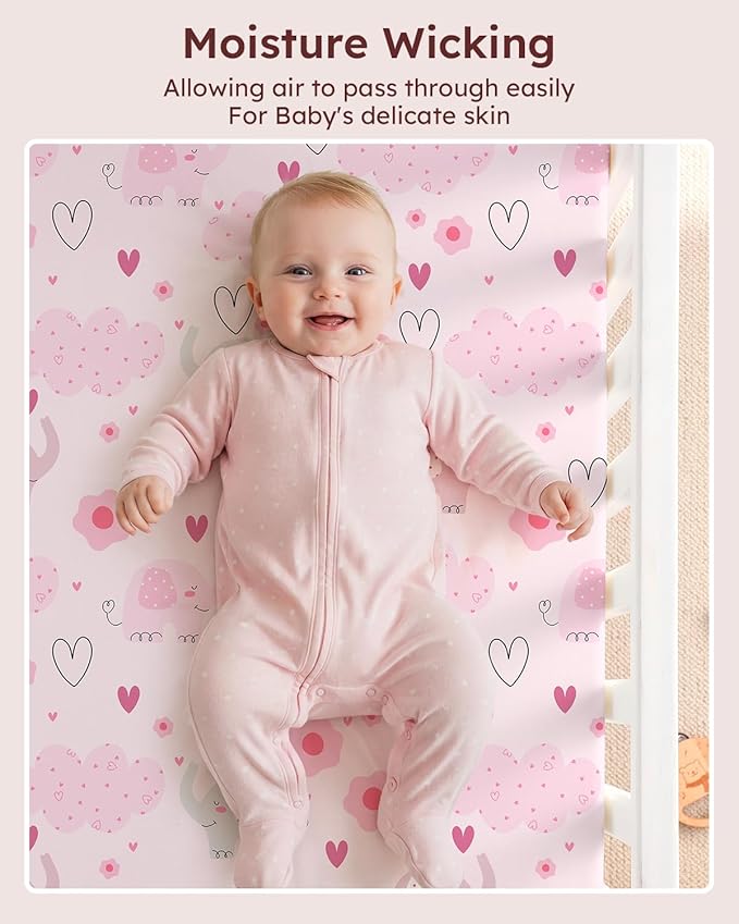 Looxii Baby Crib Sheets for Girls, 3 Pack Fitted Crib Sheet for Standard Crib and Toddler Mattress, Ultra Soft Breathable Microfiber Baby Sheet 52x28x8in