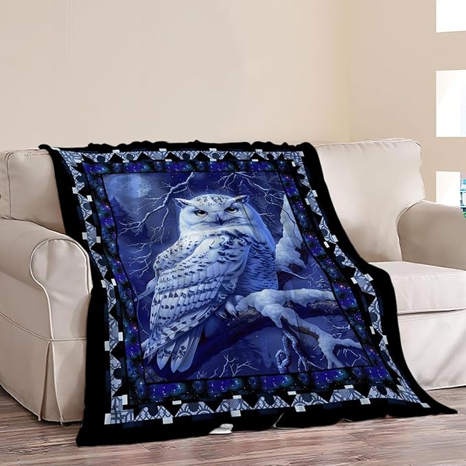 Owl Night Throw Blanket Owls Moon Print Blankets Gifts for Couch Sofa Bed Stuff Decor Soft Cozy Fleece Plush Flannel Bedding for Lover Men Women Adults 40"x50"