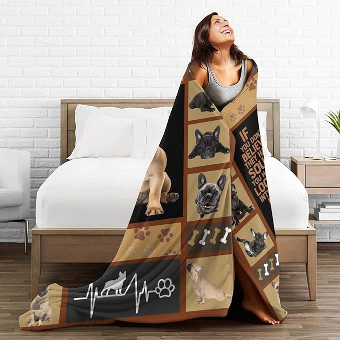 Cute French Bulldog Blanket Funny Dog Frenchie Throw Blankets Gifts for Girls Boys Cozy Warm Soft Fuzzy Flannel Throws Plush Stuffed Animal Pet Fleece Blanket Decor Gifts for Men Women 50"x40"