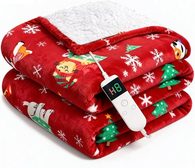 Electric Blanket Heated Twin, Soft Flannel 62"x84" Plaid Heating Blanket with 8 Hours Auto Off 10 Fast Heating Levels Machine Washable Sherpa Heated Blanket with Overheating Protection