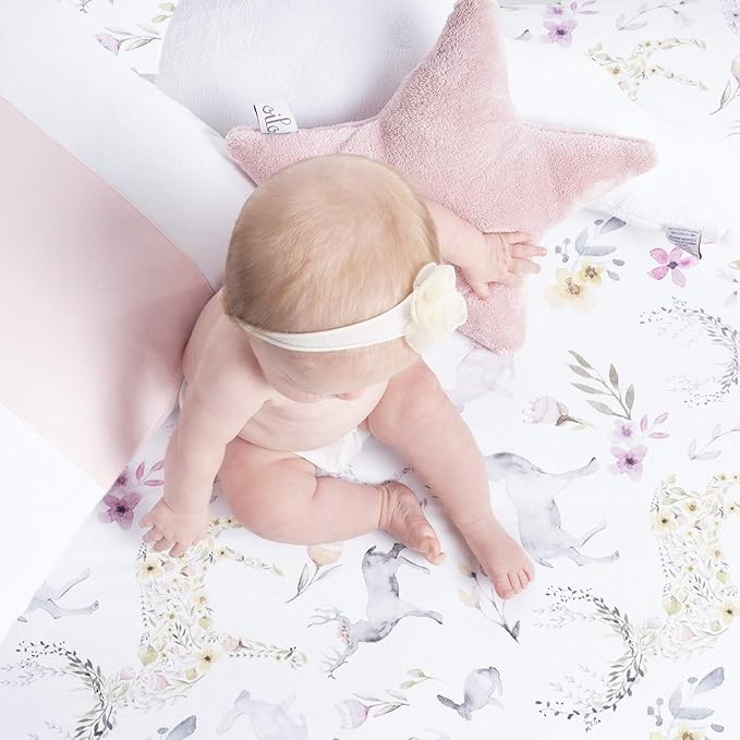 Oilo Crib Sheet, Breathable, Fitted, Turkish Cotton Jersey, 300 Thread Count, Machine Washable, Fits Standard Crib (28" x 52" x 6"), Toddler Bedding, Girl, Boy, & Neutral Nursery Design, Woodland Fawn