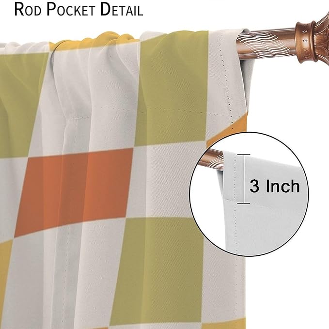 Orange Checkered Curtains,70s Vintage Twisted Checkered Window Drapes Colorful Groovy Trendy Wavy Hippie Grid Print Window Treatments for Kids Girls Bedroom Living Room Bathroom 42"W X 63"L