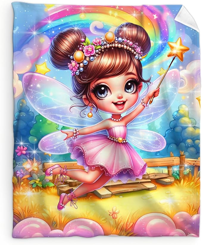 Girls Fairy Throw Blankets, Fairy Blanket Gift for Kids Teens 50x60 Inches Lightweight Warm Cute Decor Throw for Sofa Couch Living Room Bed