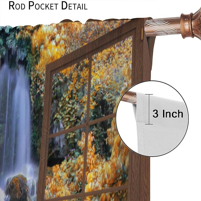 Waterfall Blackout Curtains, Waterfall Forest Landscape Wooden Window Print Pattern Window Drapes, for Bedroom Living Room 42" W X 54" L