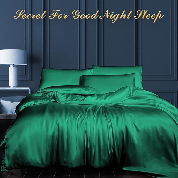 100% Mulberry Silk Pillowcase 2 Pack for Hair and Skin,with Hidden Zipper,Both Sides 22 Momme Natural Silk Pillow Cover,Soft Breathable & Smooth (Dark Green, Queen)