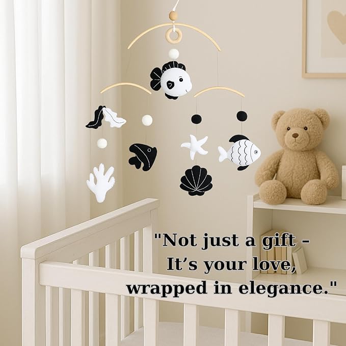 Montessori Baby Mobile – Handmade Black & White Fish Crib Mobile – Nursery Decor for Boys and Girls – Newborn Visual Development – Perfect Baby Shower Gift