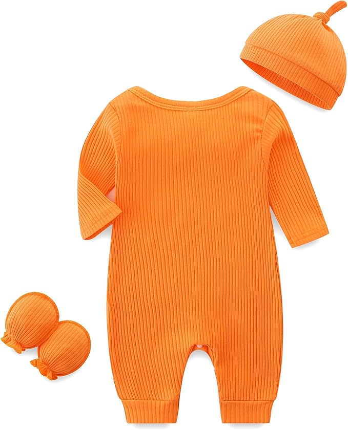 Baby Romper with Baby Mittens & Newborn Hats Footless Long Sleeve Solid Onesie Hi Im New Here