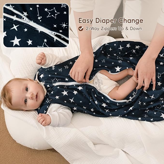 david's kids 3 Pack Warm Micro Fleece Baby Sleep Sack 6-12 Months, Soft Baby Wearable Blankets with 2-Way Zipper, Comfy Winter Sleeping Bags for Infant Newborn Boys Girls Neutral, Medium Size, Space