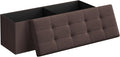 SONGMICS MAZIE Collection - 43 Inches Folding Storage Ottoman Bench, Ottoman Foot Rest, End of Bed Bench, Storage Chest, Load 660 lb, for Living Room, Bedroom, Entryway, Brown ULSF77BR