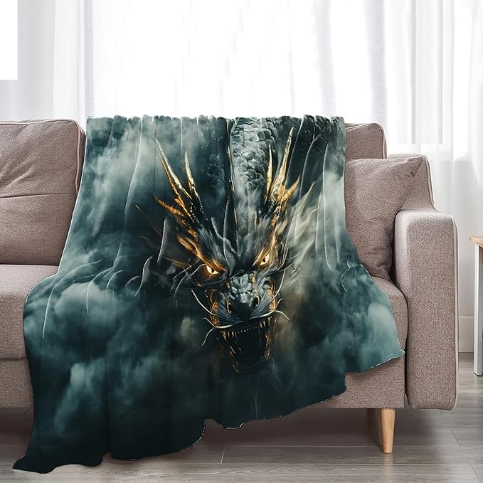 Tijuboni Chinese Dragon Throw Blanket Black Dragon Gifts for Men Women Girls Boys Kids Adults Soft Flannel Fleece Blanket for Couch Sofa Bed Home Decor 40"x50"