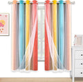 Kinryb Nursery/Kids/Girls Room Star Cut Out Blackout Rainbow Curtain with Sheer Overlay 2 Panels, Each 52 inch Wide,72 inch Length with White Gauze,Ombre Stripe Rainbow Curtains (2 Panels,52x72 Inch)