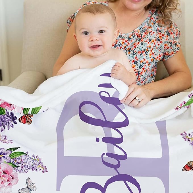 Ships Next Day, Personalized Baby Blankets, Custom Baby Blanket with Name for Girls,Gift for Chrismas Birthday Memorial Day, Customized Flannel Blanket for Kids Adults 32"X48"