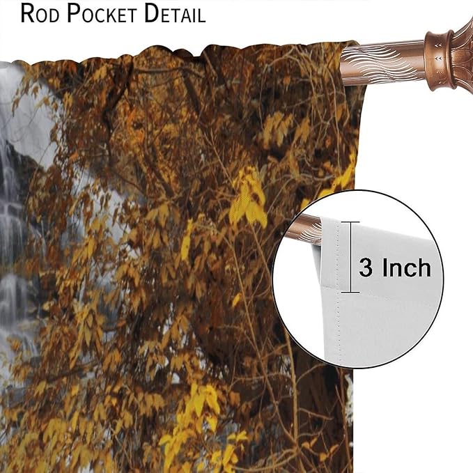 Autumn Tree Leaf Blackout Curtains, Landscape Nature Forest Lake Waterfall Rod Pocket Window Drapes, for Bedroom Living Room 63" W X 63" L