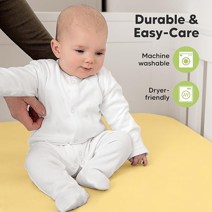 KeaBabies 2-Pack Organic Crib Sheets for Boys, Girls - 52x28 Fitted Crib Mattress Sheet Neutral, Breathable Jersey Cotton Cover for Baby Bed, Toddler Mattress, Soft & Cute Prints (Sunshine)