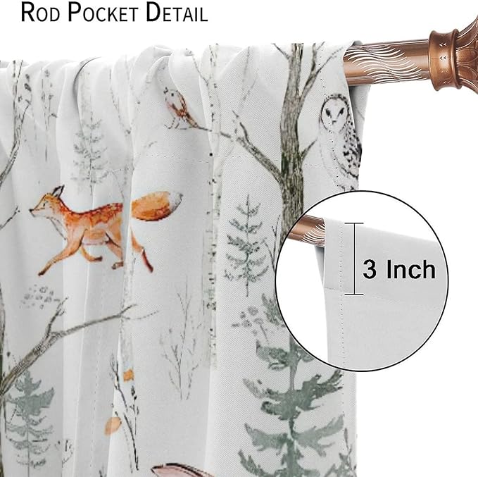 Rustic Forest Window Curtains, Watercolor Woodland Animals Owl Hedgehog Fox Butterfly Forest Squirrel and Bear Blackout Windows Door Curtain for Bedroom Living Room Home Decor 42x63in