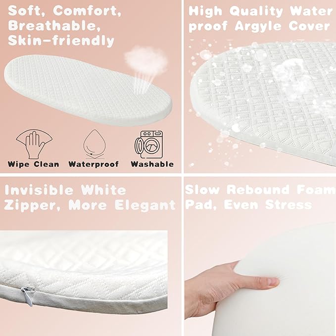 Baby Changing Basket, Foldable Portable Changing Pad, Moses Basket for Newborn, Changing Table Topper for Dresser, Cotton Rope Diaper Caddy for Travel&Nursery, Waterproof Foam Pad Cover, Pink