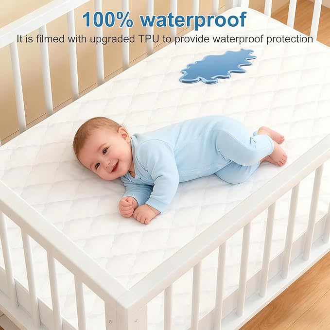 2Pack Waterproof Crib Sheets for Boy, Girl - Cotton 24X38 Fitted Crib Sheets Crib Mattress Protector Sheets,Soft Toddler Bed Sheets,Washable Infant Fitted Baby Bed Sheets (White, 24 * 38inch)