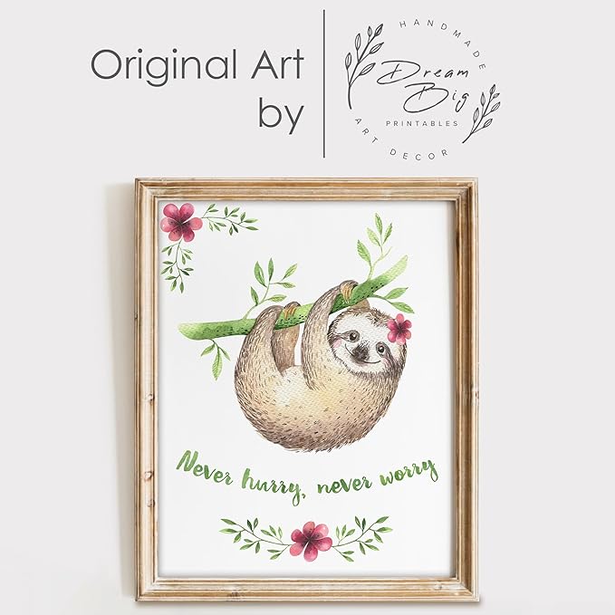 Sloth Wall Decor (Set of 3) Art Print - 8x10 (Unframed) | Bring a Touch of Serenity and Playfulness to Your Home Decor | Room Decor | Home Décor | Living Room Wall Decor | Office Wall Decor