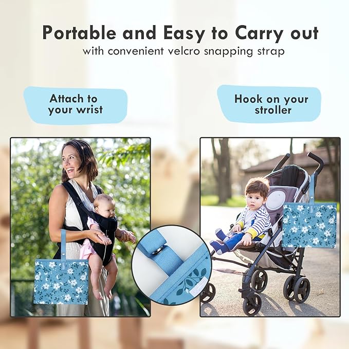 Portable Diaper Changing Pad for Baby - Waterproof Compact Changing Mat with Wrist Strap - Wipeable Travel Changing Pad for Diaper Bag - Gifts for Baby Shower by PHOEBUS BABY(Blue Flowers)
