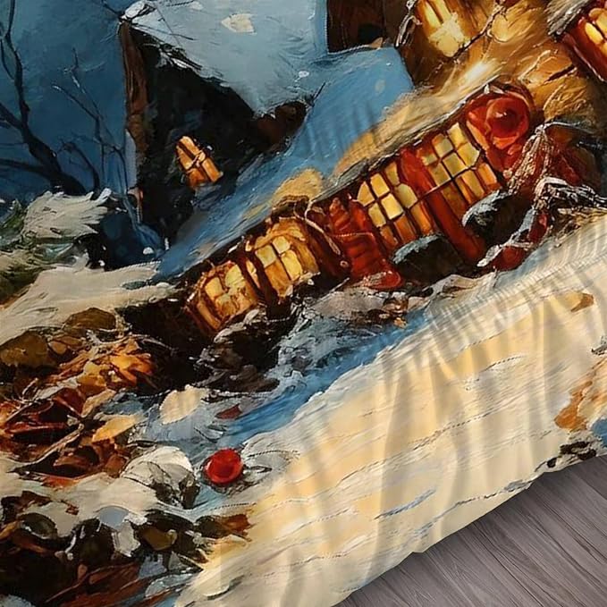 Christmas Comforter Set King: Winter Scenery Christmas Tree Bedding for Kids Girls Bedroom Festival Quilt 1 Comforter & 1 Pillowcase