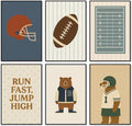 Football Poster Canvas, Baby Boy Sports Nursery Wall Art, Animal Bear Athletes Pictures, Run Fast Jump High Charming Quote Print, Kids Bedroom Soccer Equipment & Field Decor 8x12in Wrapped Canvas