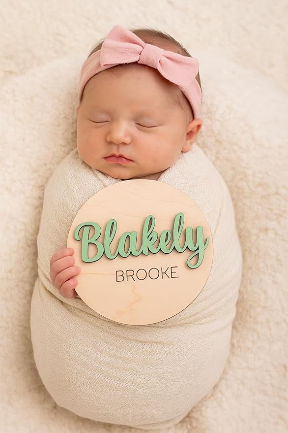 Custom Baby Name Announcement Disc, Wooden Hospital Photo Prop, 30 Colors & Multiple Font Options, Personalized Welcome New Baby Name Sign, 4-8 Inches