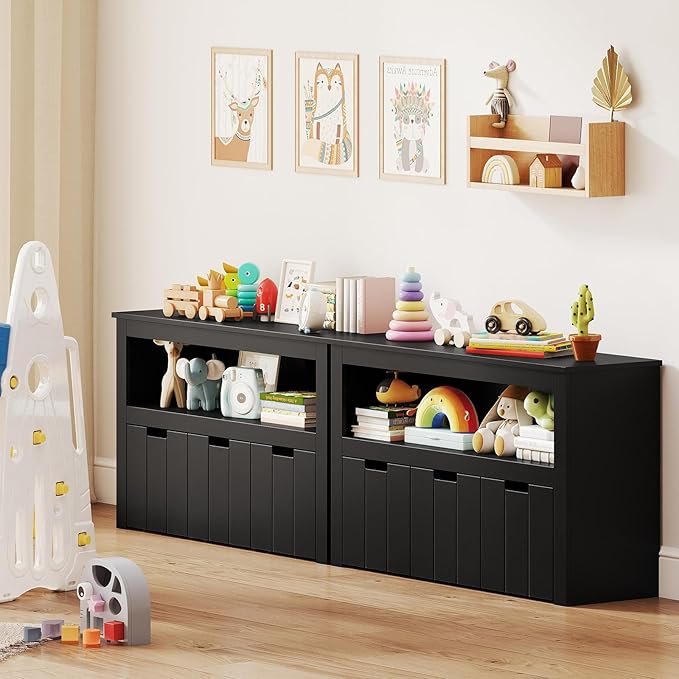 Costzon Toy Storage Cabinet, Toy Chest w/ 3 Removable Drawers, Wheels & Spacious Tabletop, Toddler Storage Organizer for Kids Room, Playroom & Nursery (Black, 13" D x 40" W x 24.5" H (3 Drawers))