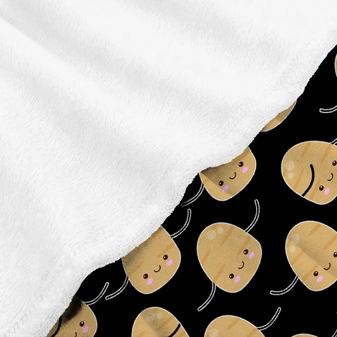 Thuswarm Cute Potato Kawaii Black Flannel Blanket Warm Cozy Soft Funny Print Throw for Bed Couch Sofa 40”×30” XSmall for Pets