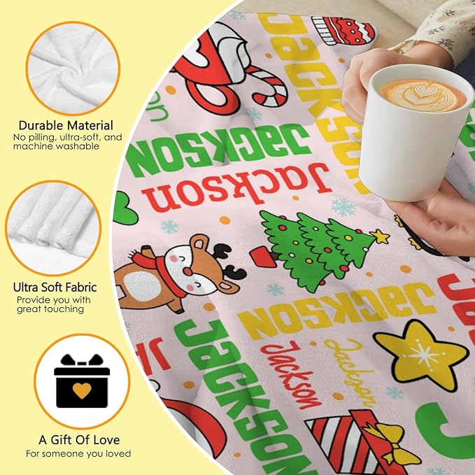 Custom Christmas Blanket | Personalized Holiday Blanket for Boys Girls | Plush Cozy Custom Name Blanket | Christmas Decor Personalized Gifts Name Blanket | 90"x120"-Familys/King Size