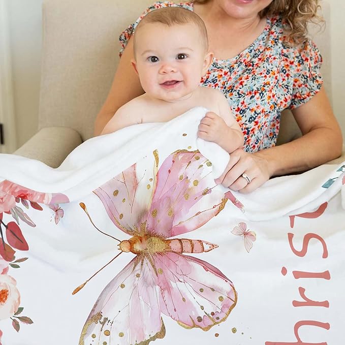 Ships Next Day, Personalized Baby Blankets, Custom Baby Blanket with Name for Girls,Gift for Chrismas Birthday Memorial Day, Customized Flannel Blanket for Kids Adults 60"X80"