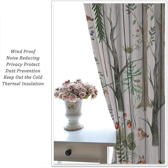 Forest Animal Curtains,Winter Dry Branches Pine Tree Moose Bear Animal Print Curtains for Children Boys and Girls Bedroom Living Room 55x63in