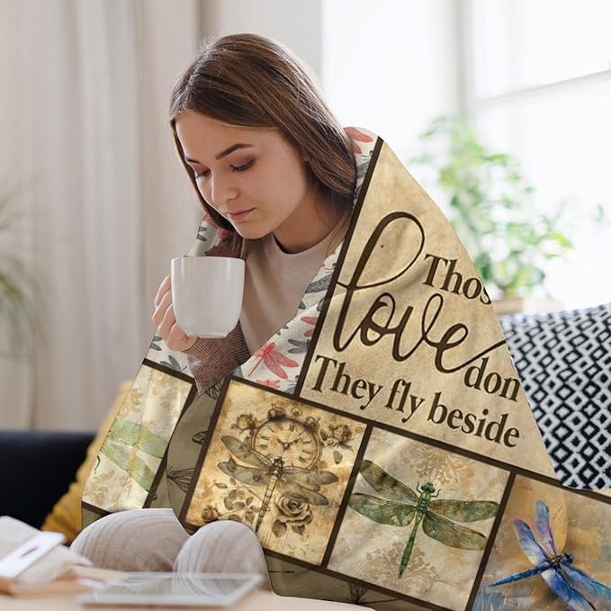 Dragonfly Print Blanket Dragonflies Memorial Throw Blankets Gifts for Couch Sofa Bed Stuff Decor Lightweight Soft Cozy Plush Warm Flannel for Lover Men Women Adults 50"x60"