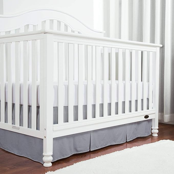 Box Pleated Crib Bed Skirt Premium 100% Cotton 800 Thread Count Nursery Crib Toddler Bedding Crib Bedskirt for Baby Boys or Baby Girls, (28" x 52") + 16" Drop Lenght - Silver Solid