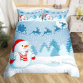 Manfei Snowman Duvet Cover Set Queen Size, Xmas Deer Trees Print Comforter Cover with 2 Pillowcases, Winter Snowflake Merry Christmas Bedding Set 3pcs for Kids Boys Girls Bedroom Decor,No Comforter