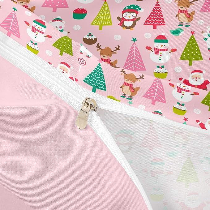 Christmas Bedding Set for Kids Boys Girls Cute Santa Claus Deer Comforter Cover Set Pink Christmas Tree Duvet Cover Bedroom Decor Kawaii Xmas Theme Bedspread Cover Twin Size Bedding Collection 2Pcs