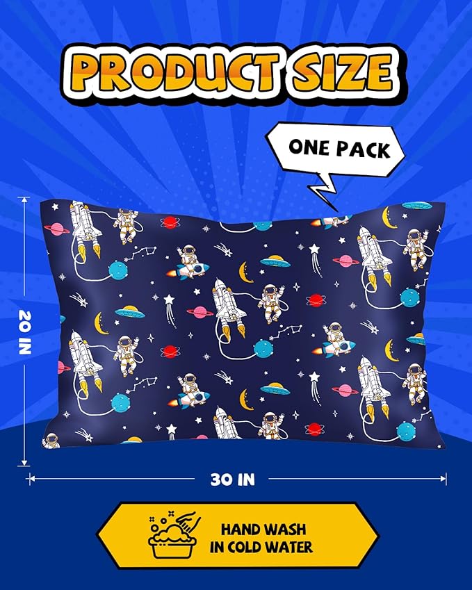 Silk Pillowcase for Kids - 30 x 20 Inches Queen Size Mulberry Silk Pillow Case with Zipper Cute Cartoon Kawaii Teens Girls Boys Pillowcase for Hair and Skin, Planet Stars
