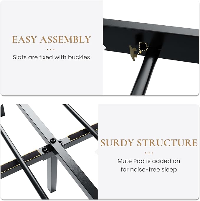 SHA CERLIN Queen Size Metal Platform Bed Frame with Victorian Style Iron-Art Headboard and Footboard, Easy Assembly, Under Bed Storage, No Box Spring Required, Black