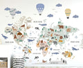 Colors Crafter Animal World Map Wall Decal - Wall Sticker - Nursery & Bedroom Gift - 60"W x 50"H