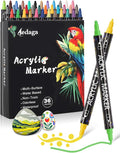 36 Colors Acrylic Paint Pens,Acrylic Paint Markers Dual Tip with Fine Tip and Dot Tip,Dot Marker for Kids Adults, Glass, Stone, Wood, Canvas, Paper, Pottery