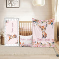 Custom Crib Bedding Set - Deer Design Personalized Name Baby Nursery Bedding 3 Pcs Set - Chic Soft Blanket, Sheet, Pillowcase for Newborns Boys Girls Gifts Color04