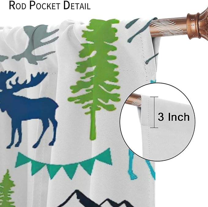 Forest Woodland Curtains, Wild Nature Bear Moose Deer Pine Trees Mountain Cabin Lodge Blackout Rod Pocket Windows Door Curtain for Bedroom Living Room Home Decor 63x63in