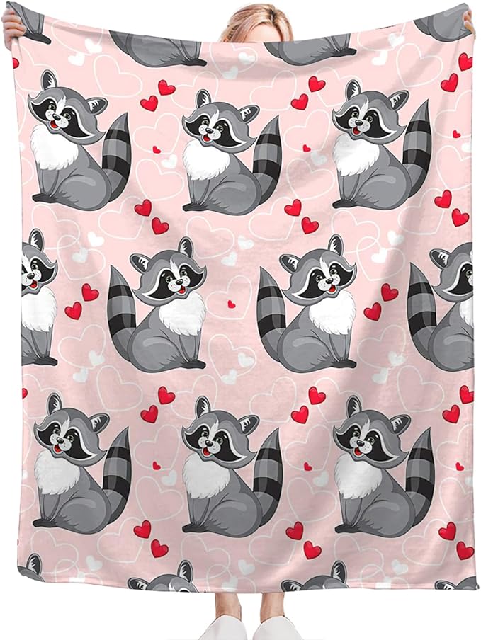 Tijuboni Pink Raccoon Throw Blanket Raccoon Gifts for Girls Boys Women Men Kids Adults Soft Flannel Fleece Blanket for Couch Sofa Bed Home Decor 60"x80"