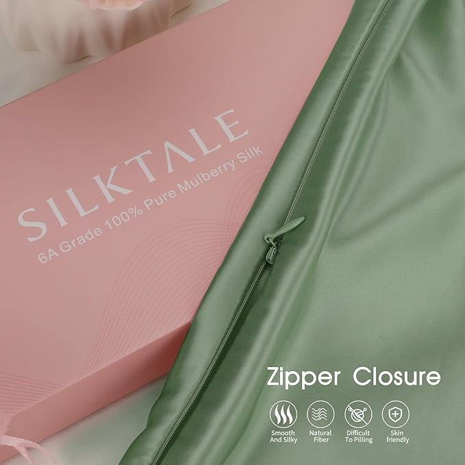 100% Mulberry Silk Toddler/Travel Pillowcase,Both Sides 19MM Small Silk Pillow Case with Hidden Zipper for Kids/Baby 1pc, Sage Green,13"x18"