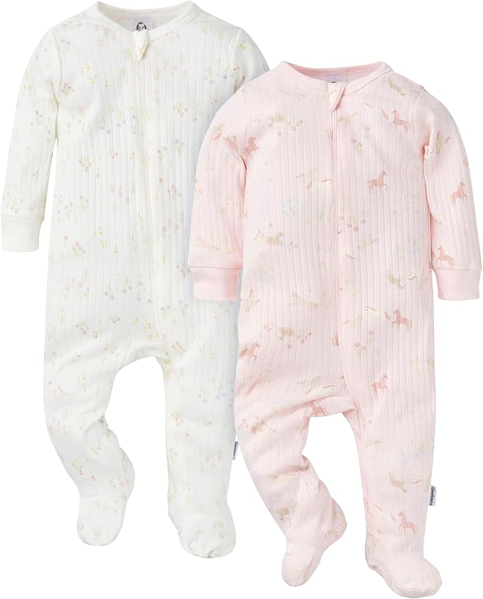 Gerber baby-girls Baby Unisex 2-pack 2-way Zip Textured Sleep 'N Play