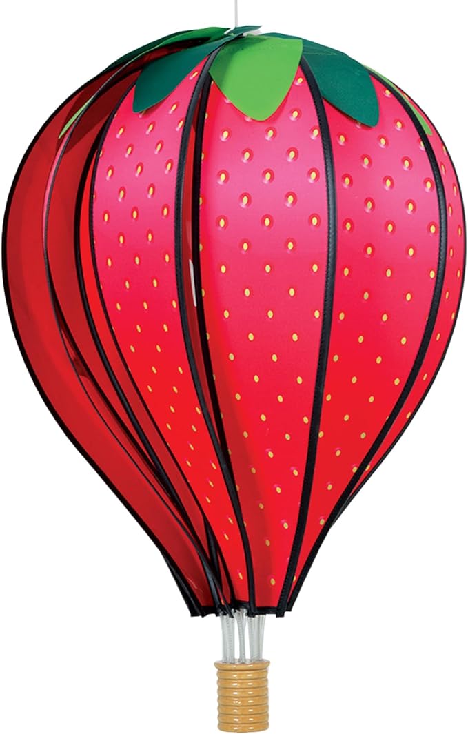 Hot Air Balloon Hanging Garden Spinner 22" - Vibrant Strawberry Design, Weather-Resistant Outdoor Decor, Durable & Lightweight for Patios, Yards, and Gardens - Eye-Catching Wind Spinner