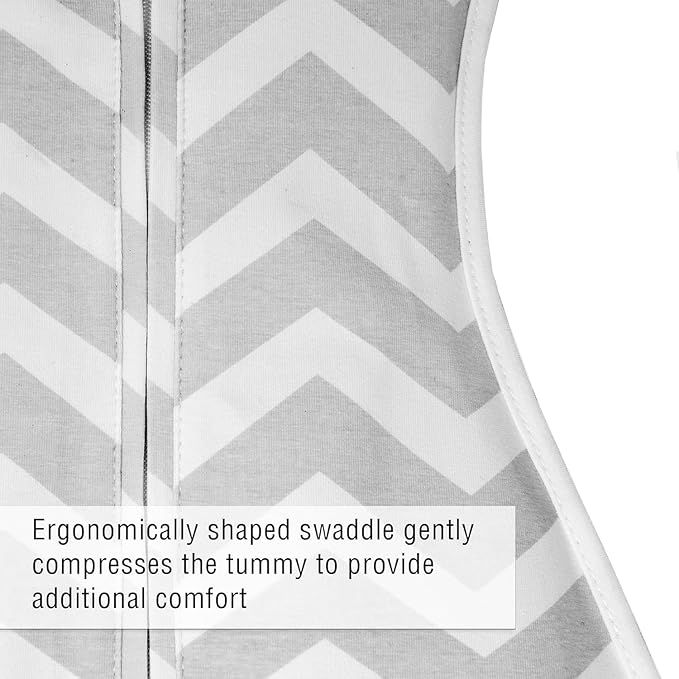 Woombie Original Baby Swaddling Blanket - Self-Soothing, Cotton Baby Swaddle with Zipper - Wearable Newborn Blanket, Sleepy Grey Chevron, 5-13 lbs