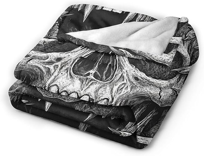 Skull Blanket for Girls Boys Horrible Gothic Throw Blankets Soft Cozy Warm Fuzzy Fleece Cool Black White Bedding Flannel Throws Stuff Gifts for Skull Lovers Kids Men Women Bedroom Decor 60"x50"