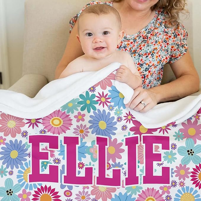 Ships Next Day, Personalized Baby Blankets, Custom Baby Blanket with Name for Girls,Gift for Chrismas Birthday Memorial Day, Customized Flannel Blanket for Kids Adults 50"X60"